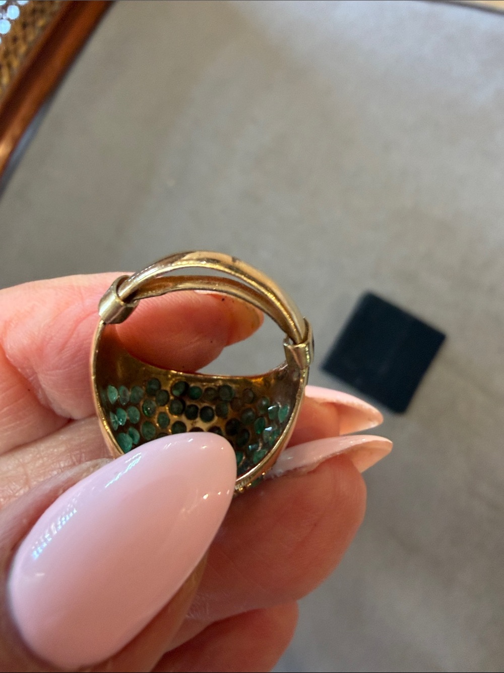 VINTAGE 14K Gold ( 585 stamp )Emerald & Diamond Dome Statement Ring Size Large - Picture 7 of 11